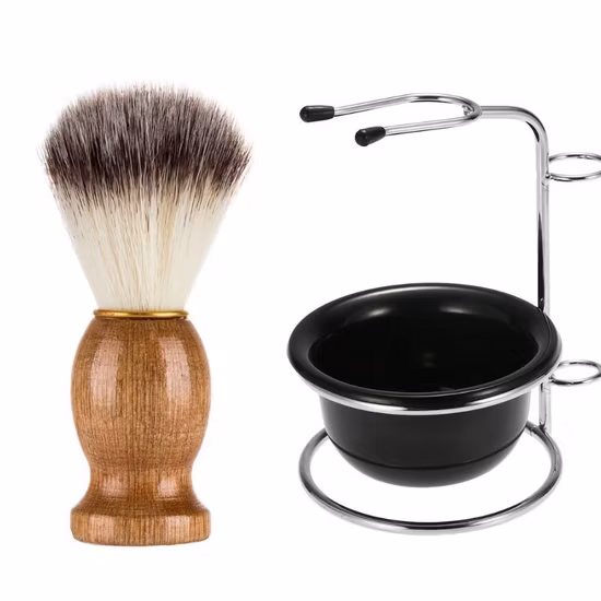 Kit pennello da barba comprensivo di pennello, abbassamento e supporto